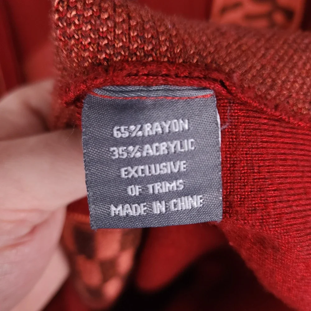 Silversilk Sweater Mens‎ Large Red Geometric Full Zip Suede Trim Elbow Patches L